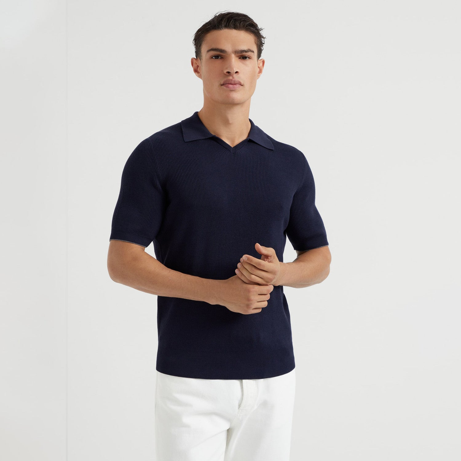 Brunello Cucinelli Men's Business Casual Spring Summer Cotton British Ribbed Knit Polo Shirt Fashion Trend Casual Comfort Lapel T-Shirt Ngvp #1347