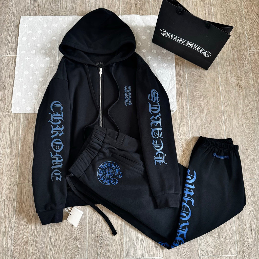 Chrome Hearts Blue Sanskrit Letters Waffle Lining Hooded Sweatshirt Pants #375714