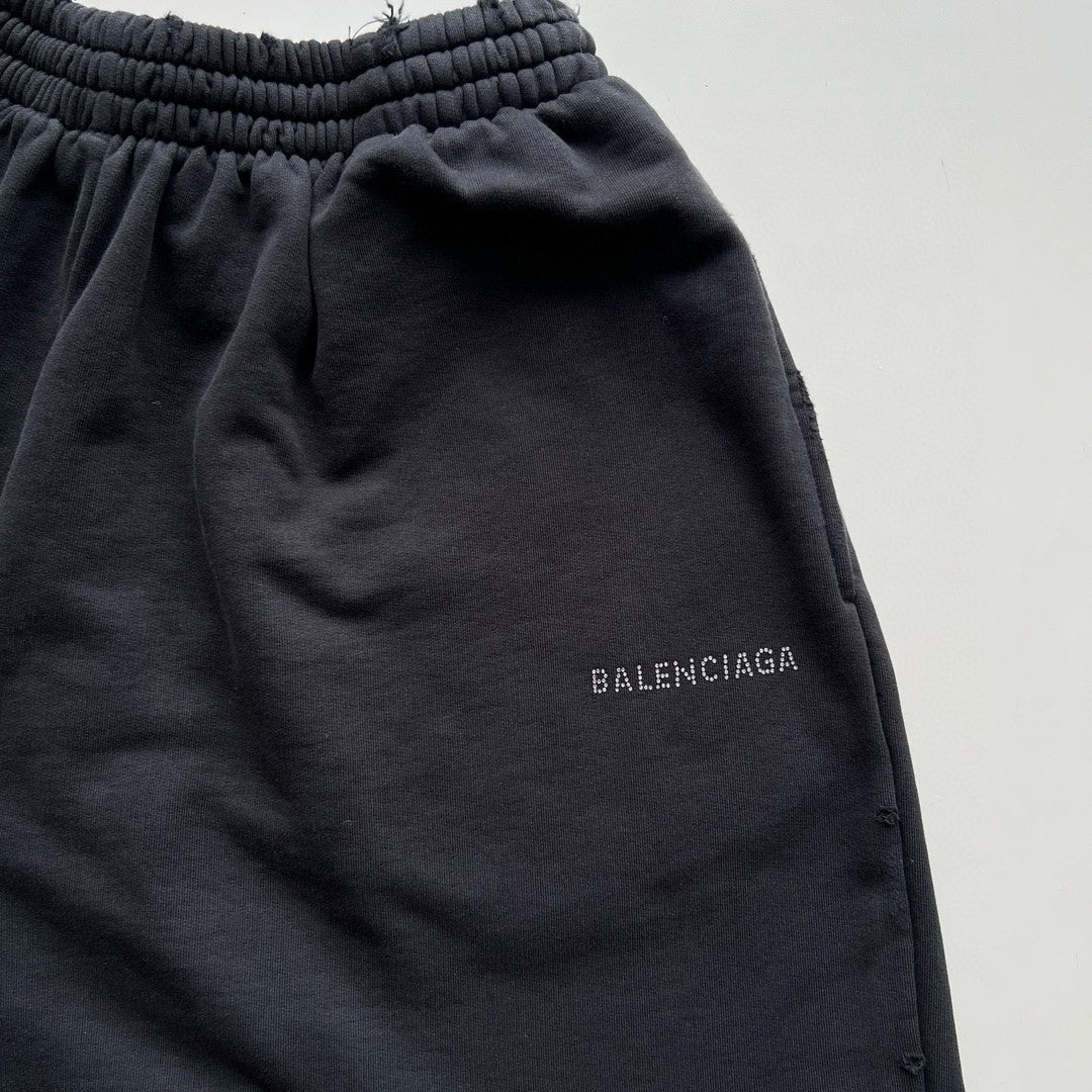 Balenciaga Men's Summer Hot Drill Logo Letter Print Black Cotton Shorts Pants #99727