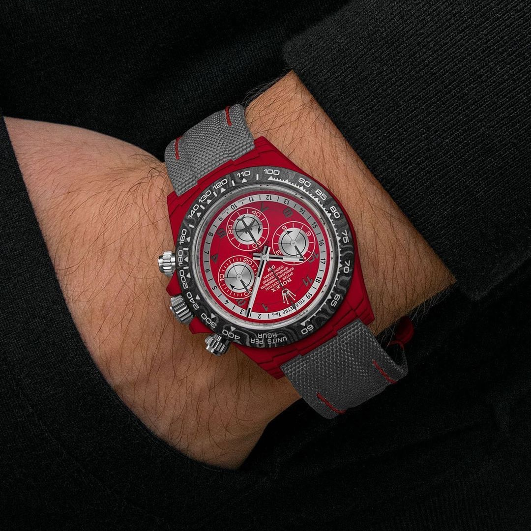 Rolex Men's Red and Black Modified Carbon Fiber Daytona Mechanical Watch #98777