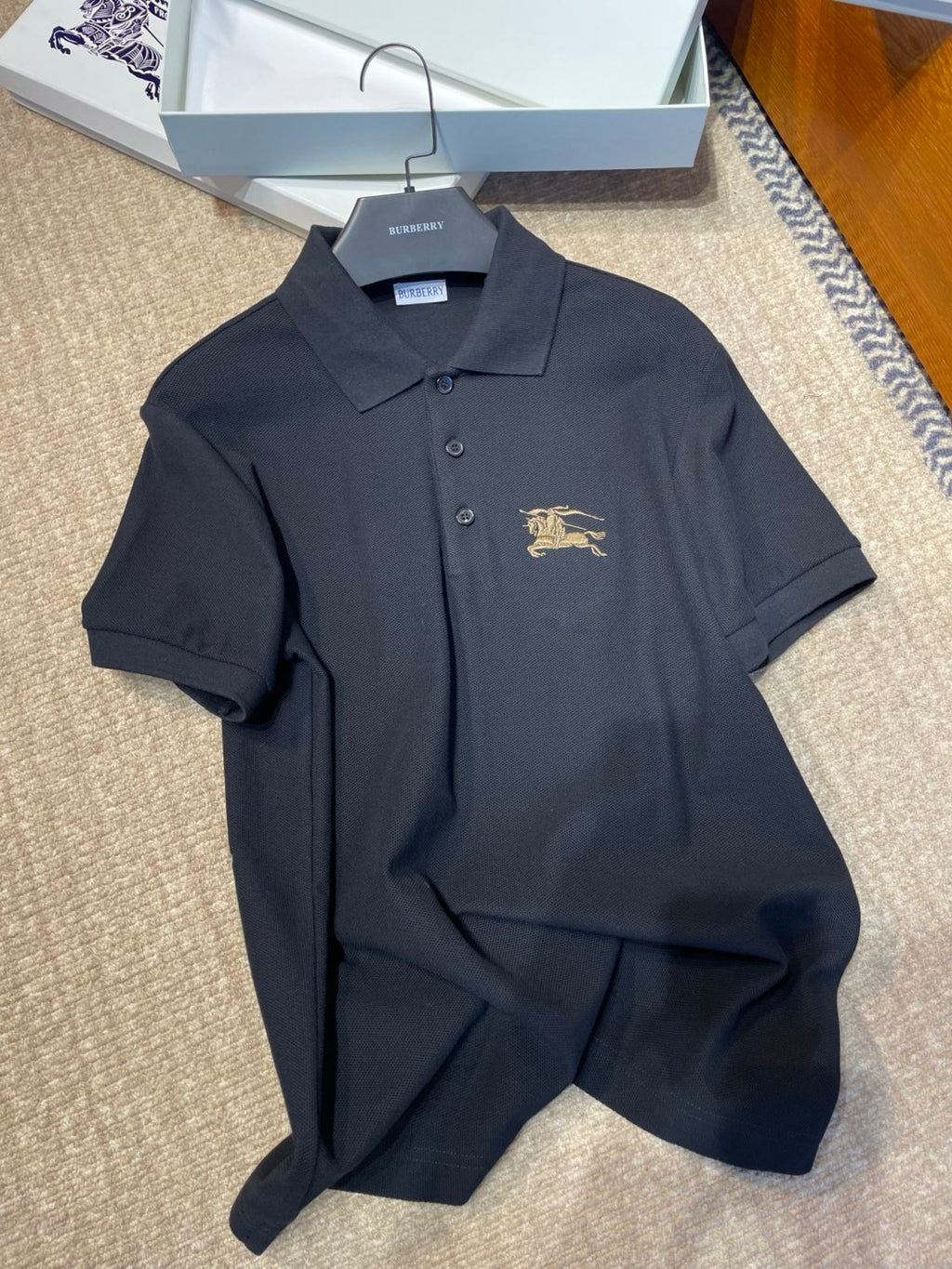 Burberry Metallic EKD Cotton Polo Shirt in Black #377794