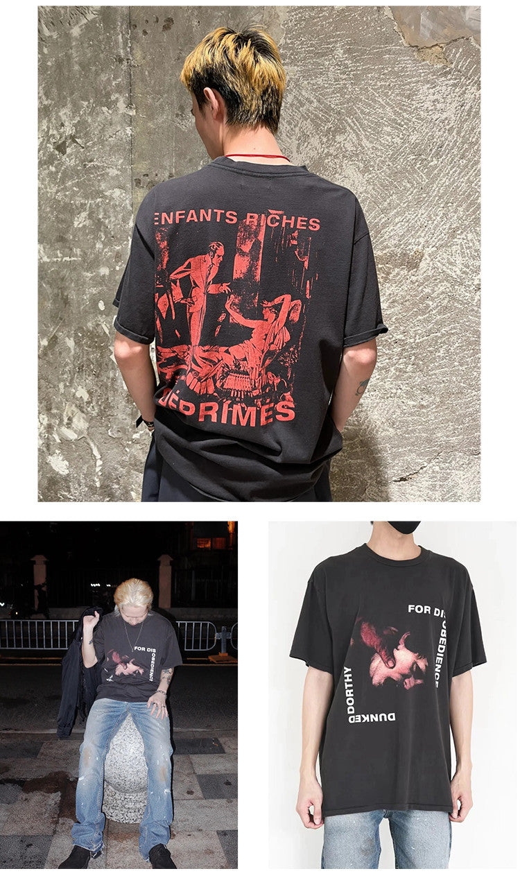 Enfants Riches Deprimes Men's Summer Letter Pattern Print Retro Casual Loose Straight Solid Color Cotton Short Sleeve T-Shirt #99365