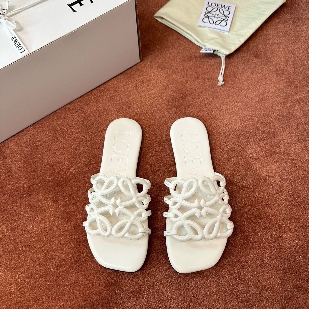 LOEWE Women's Summer Solid Colour Soft Cow Leather Petal Anagram Sandals Slippers Shoes #76752