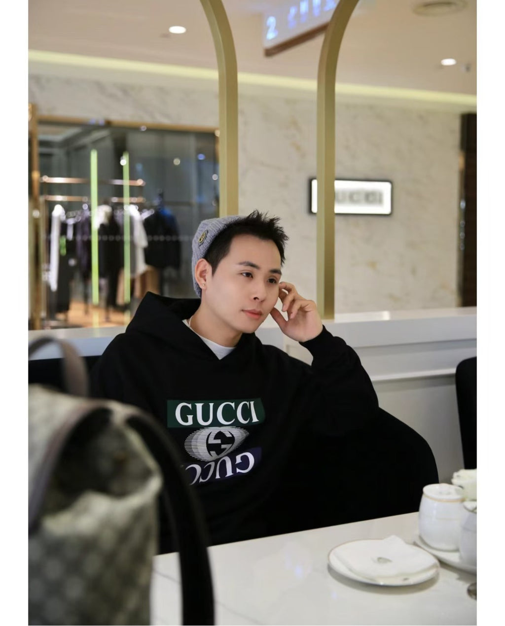 Gucci Cotton Jersey Hooded Sweatshirt Men'S Spring Autumn Fashion Pullover Hoodie Black Logo Print Hooded Sweatshirt #81152