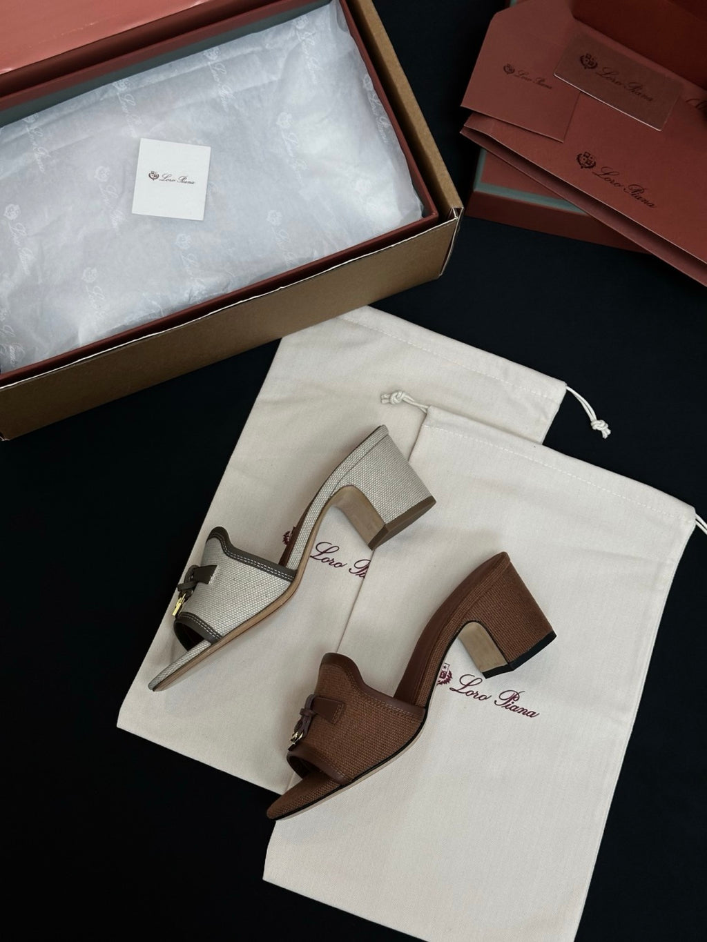 Loro Piana Linen Pendant High Heel Sandals Slippers #381477