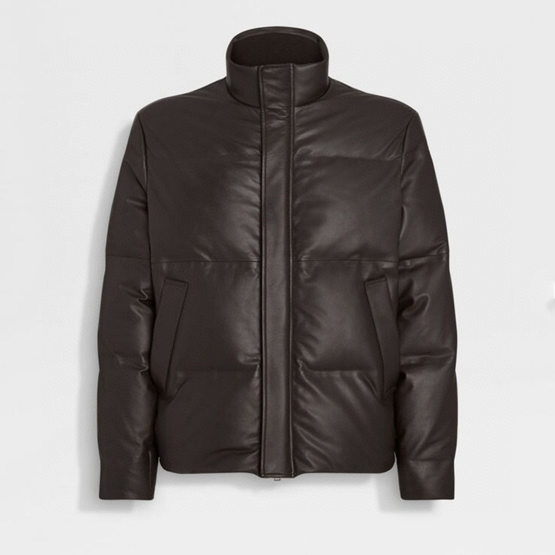 Ermenegildo Zegna Men's Fall And Winter Leather Down Zipper Stand-up Collar Jacket Temperament Casual Fashion Warm Jacket Ngvp #2644