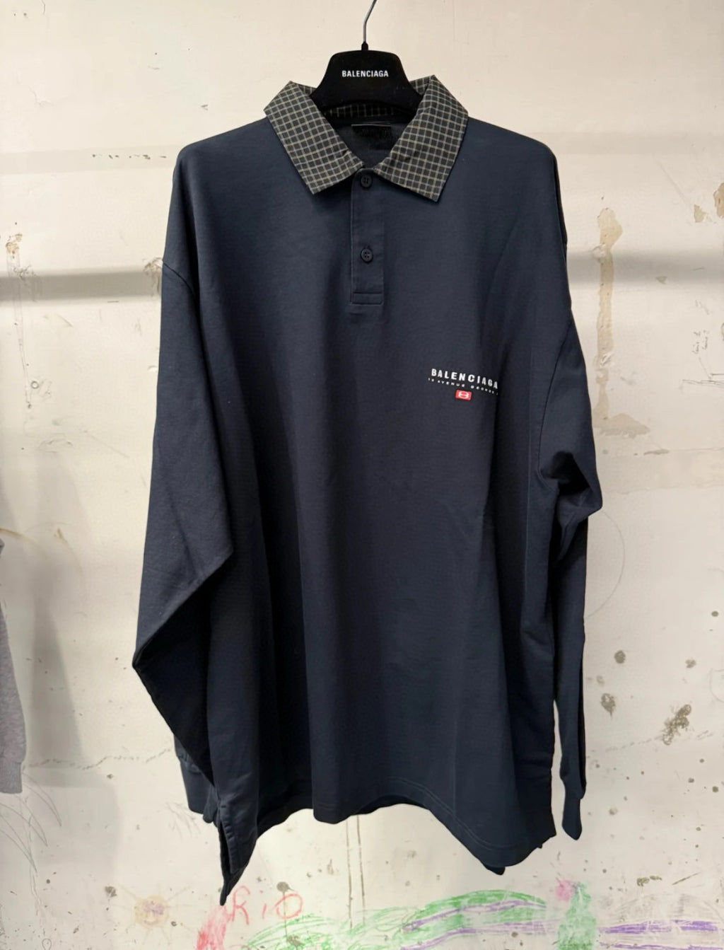 Balenciaga Men's Spring/Summer Solid Color Plaid Polo Neck Long Sleeve T-Shirt #75897