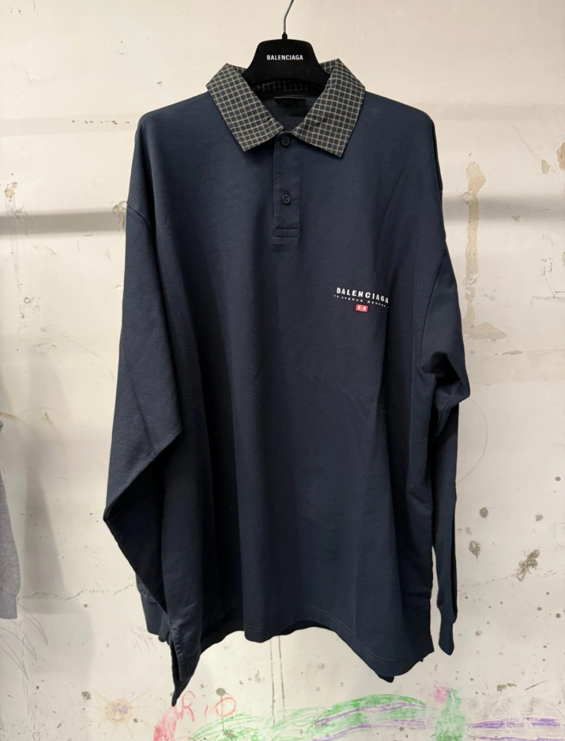 Balenciaga Men's Spring/Summer Solid Color Plaid Polo Neck Long Sleeve T-Shirt #75897