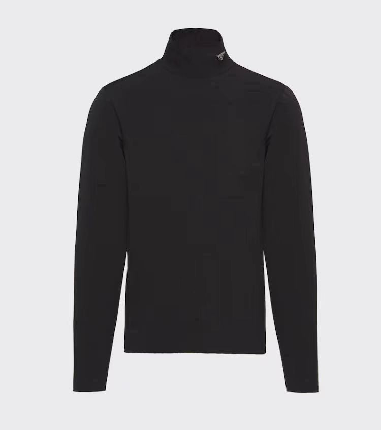 Prada Men's Women's Plain Knit Stand Collar Sweater Solid Colour Logo Fashion Casual Long Sleeve Pullover Sweater Top  #71854