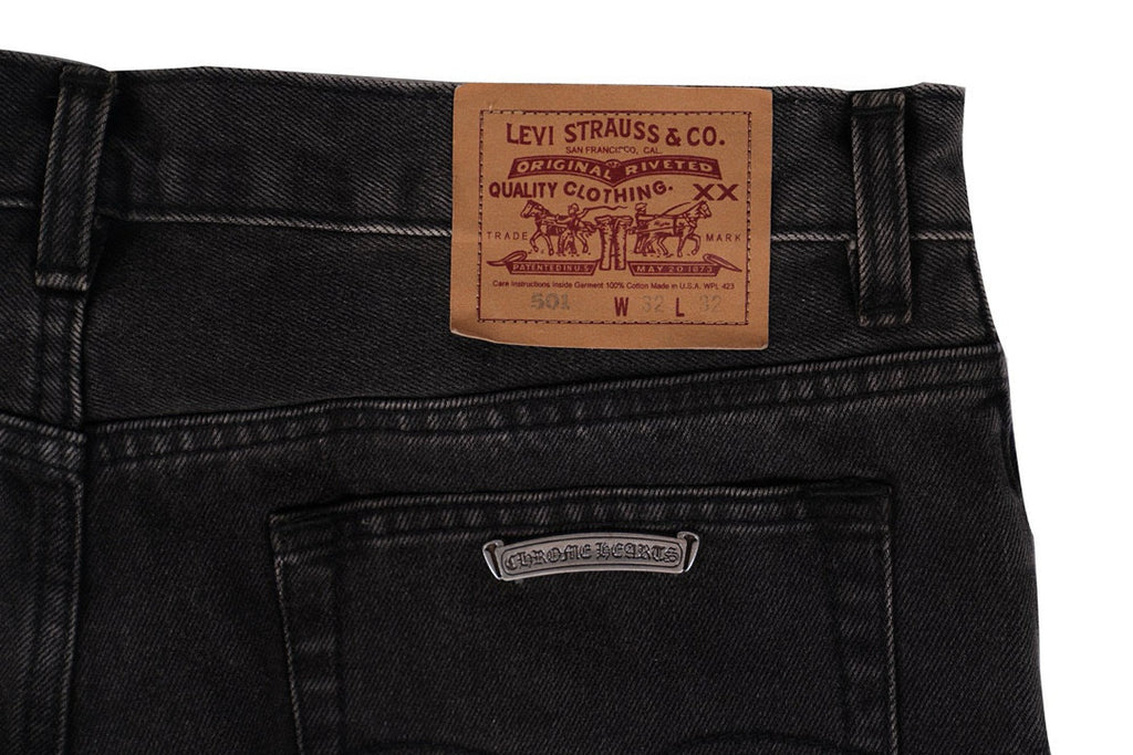 Chrome Hearts Men's and Women's Spring and Fall Pink Cross Calfskin Labeled Black Jeans Pants #97952