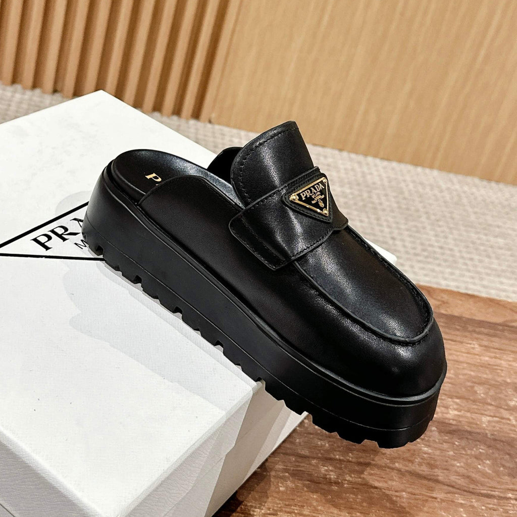 Prada Women's Spring And Summer Solid Color Suede Round Head Overfoot Leather Birkenstocks Slippers Shoes #76559