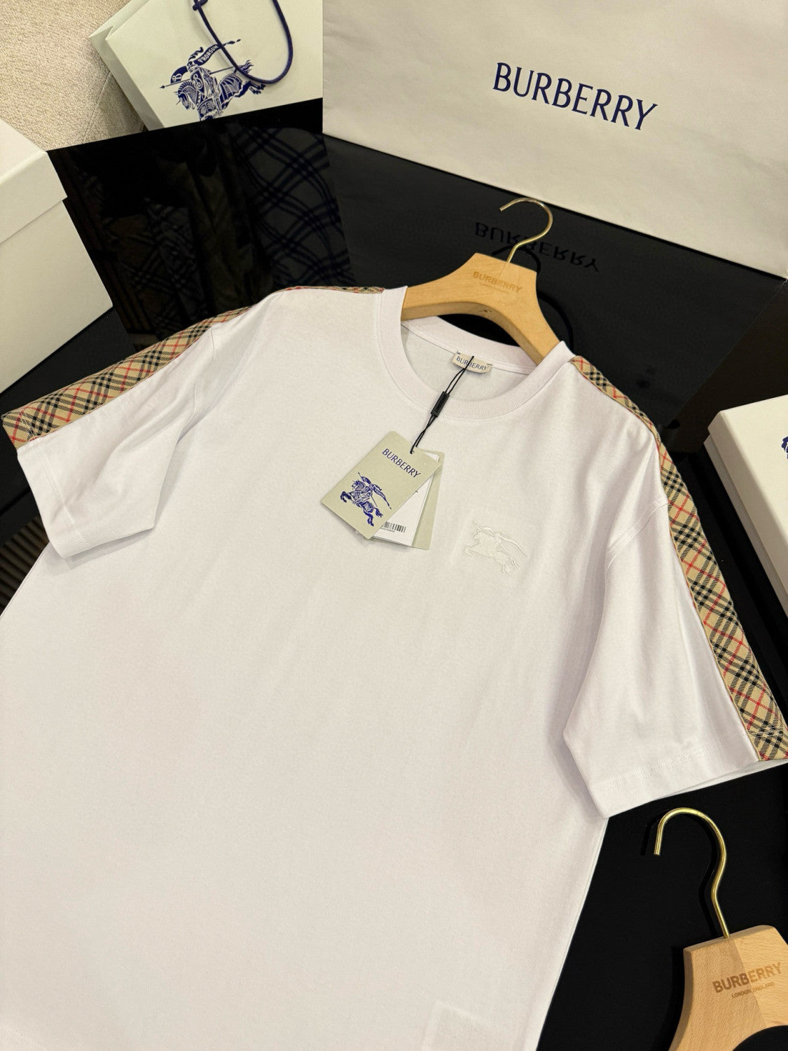 Burberry Men's Summer War Horse Embroidery Check Print Short Sleeve Round Neck T-Shirt #76765