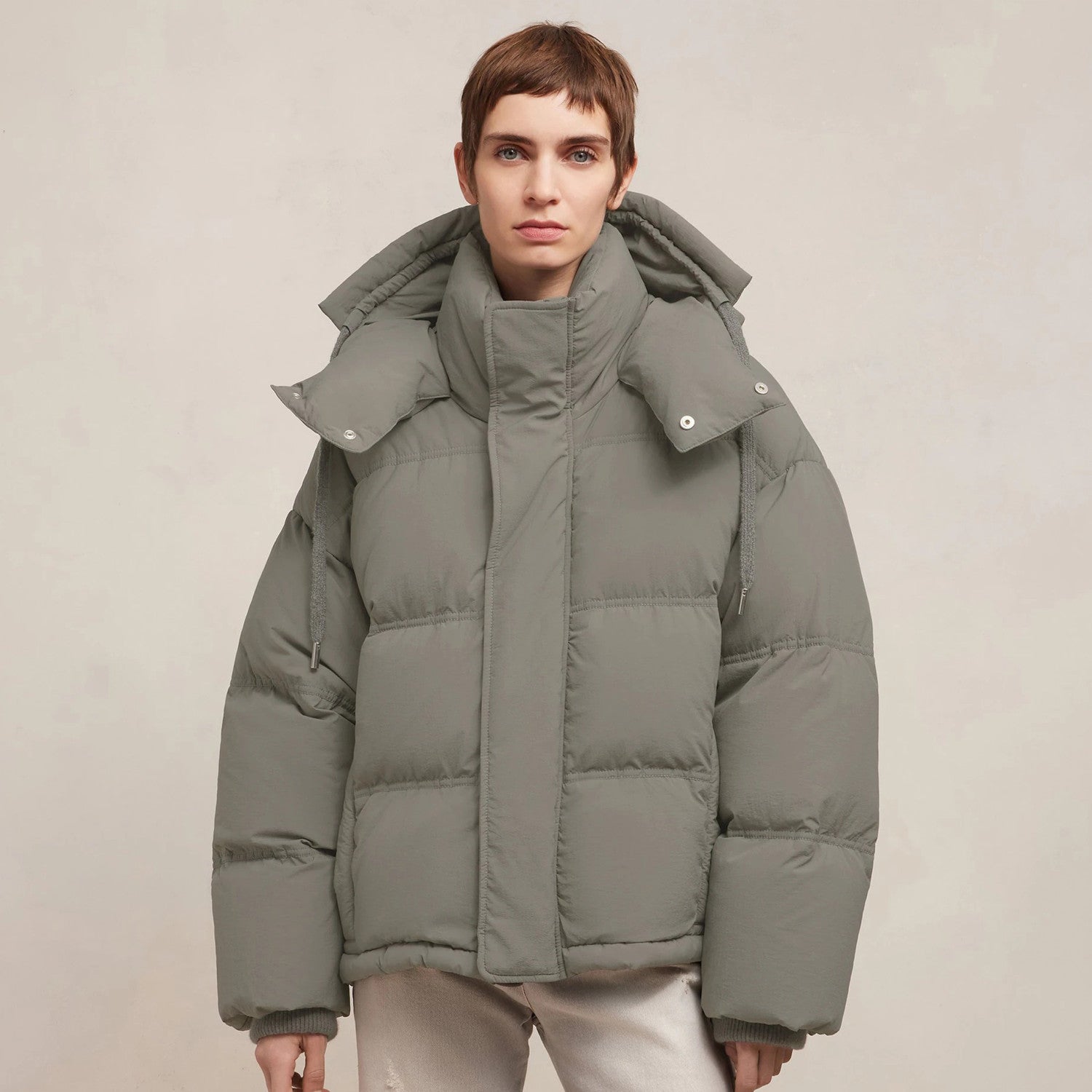 Ami Men's Autumn And Winter Solid Color Loose Zippered Drawstring Hooded Casual Alexandre Mattiussi Down Jacket #98311