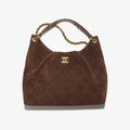 Chanel Maxi Hobo Bag Suede Calfskin Lambskin Gold-tone Metal Dark Brown #336664