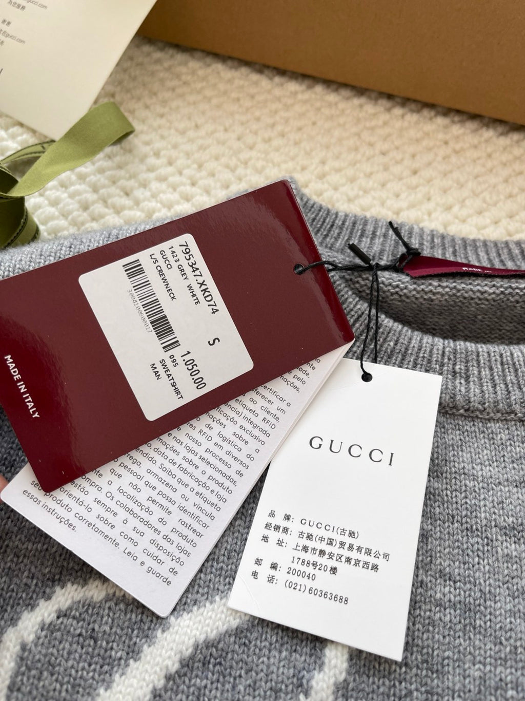 Gucci Men's Autumn and Winter Gray Logo Letter Applique Crew Neck Pullover Wool Long Sleeve Sweater #286788