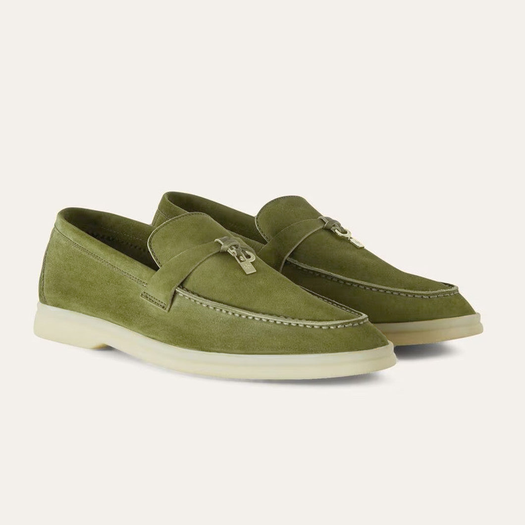 Loro Piana Women's Summer Charms Walk Mocassin Shoes Suede Round-Toe Solid-Color All-Season Casual Shoes #81538