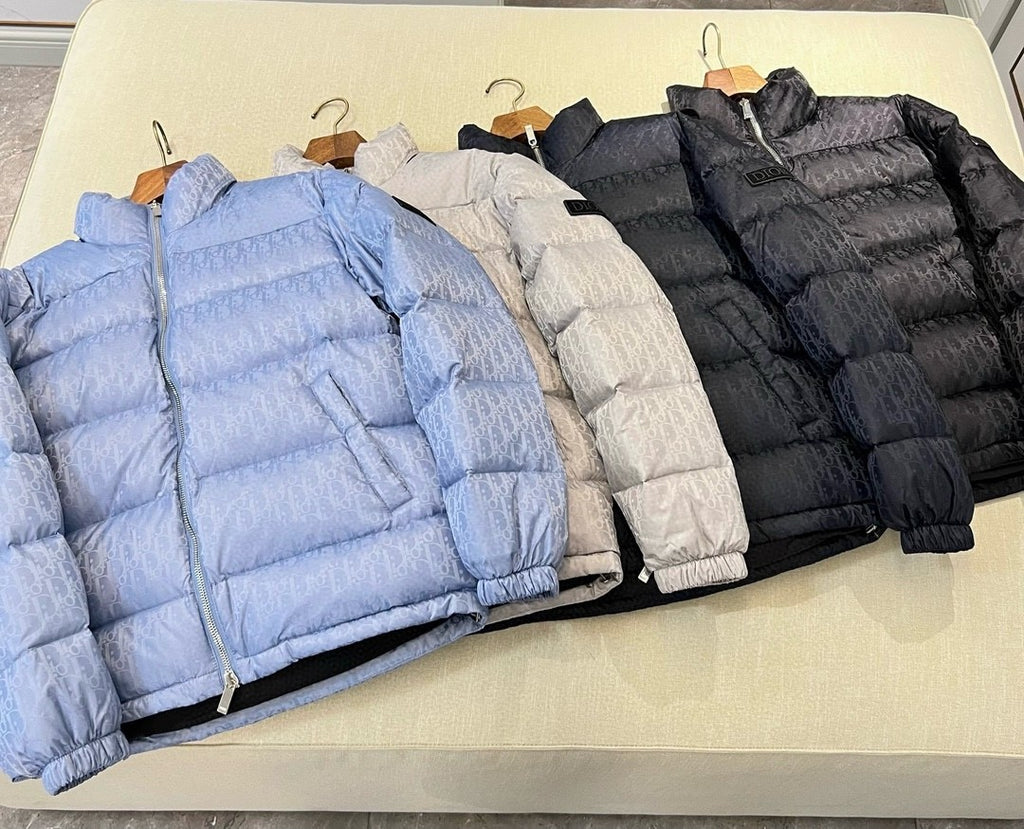 Dior Men's Winter Solid Color Logo Full Print Zipper Collar Down Long Sleeve Puffer Down Jacket #73421