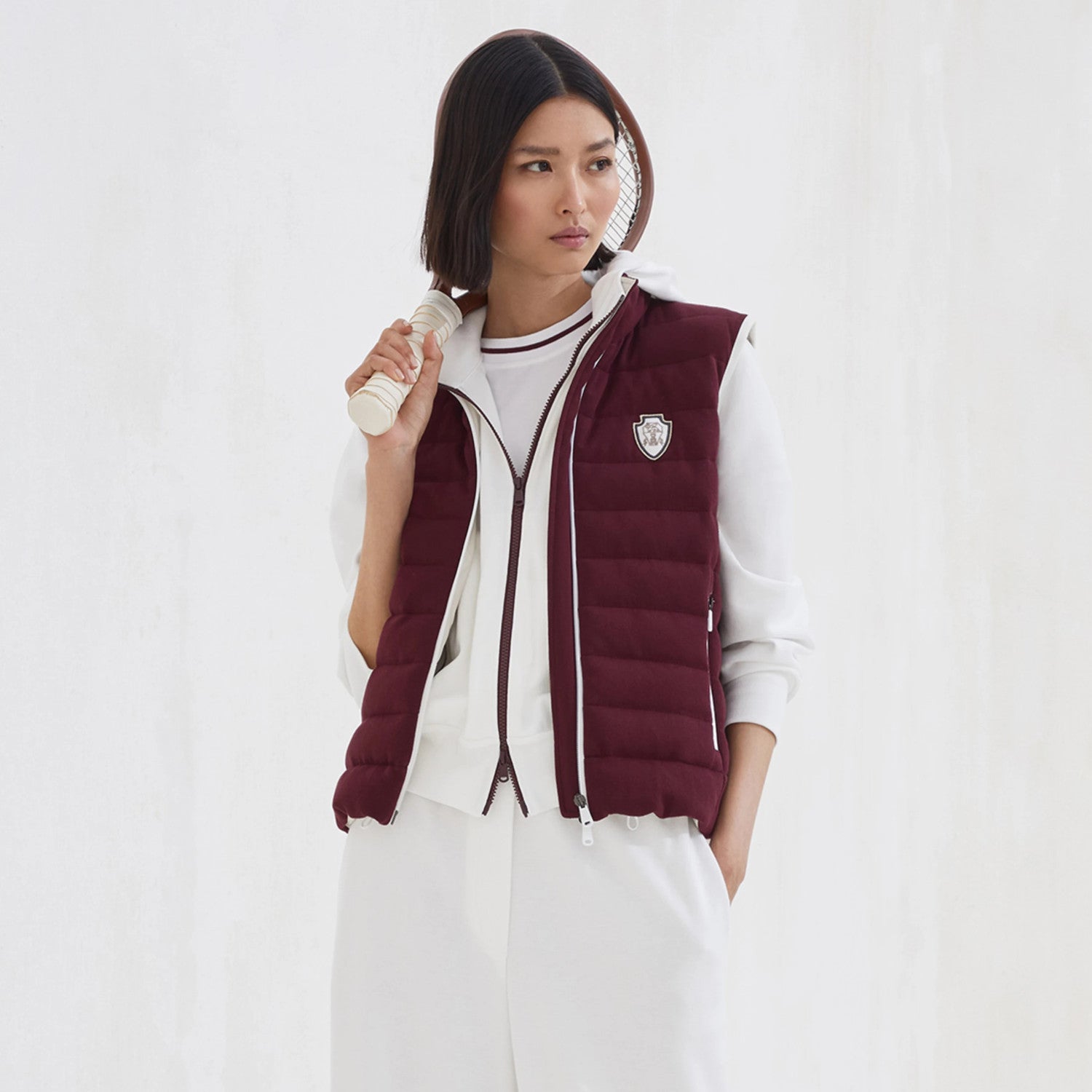Brunello Cucinelli Men's And Women's Spring/fall Fashion Casual Solid Color Hooded Zipper Jacket With Logo Trim Solid Color Elastic Waist Casual Wide Leg Pants Pants Suit Set #79265
