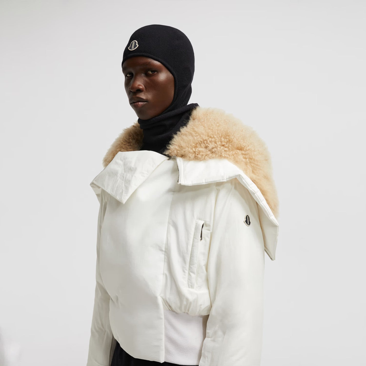 Moncler x Rick Owens Men's Women's Autumn And Winter Large Fur Collar Removable Trend High Street White Down Jacket Zip Hooded Jacket Ngvp #9794