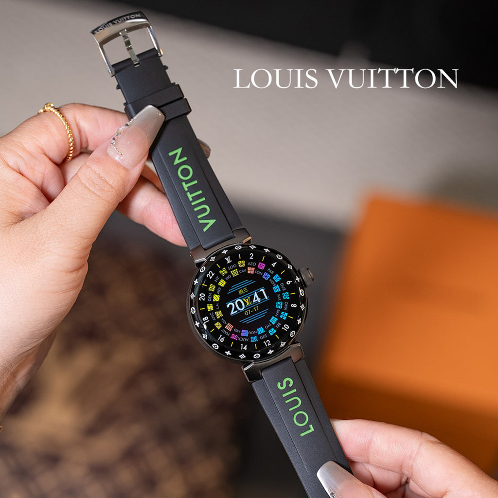 Louis Vuitton Tambour Horizon Light Up Connected Watch Men's Women's Fashion Accessories Diameter 44mm1.2 Inch Round Amoled Full Touch Screen Resolution 390*390 Sensor Actuator Life Waterproof Smart Watch #81447