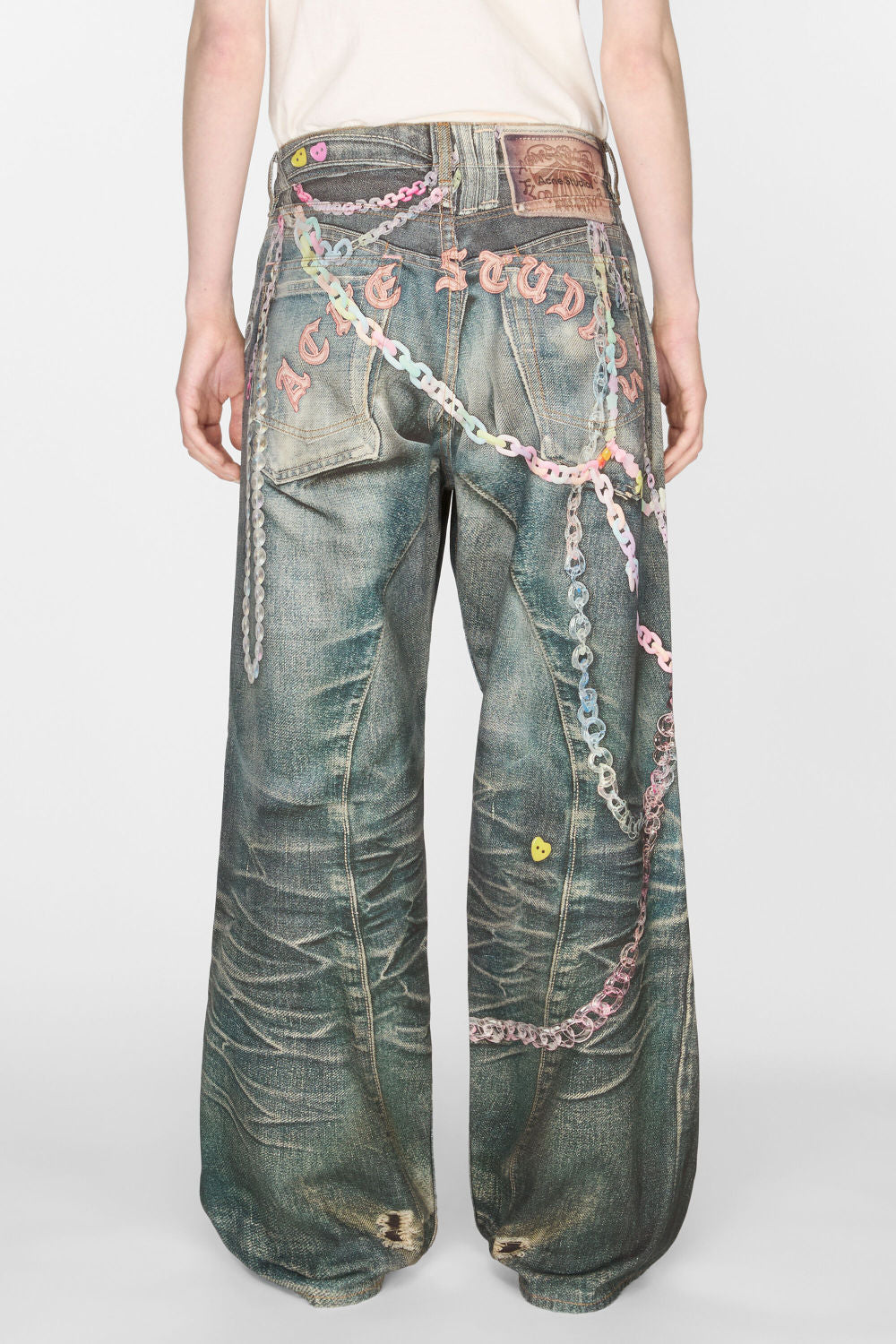 Acne Studios Men's Women's Four Seasons Chain Printed Loose Low Waist Solid Color Baggy Fit  Leg Denim Pants Ngvp #1386