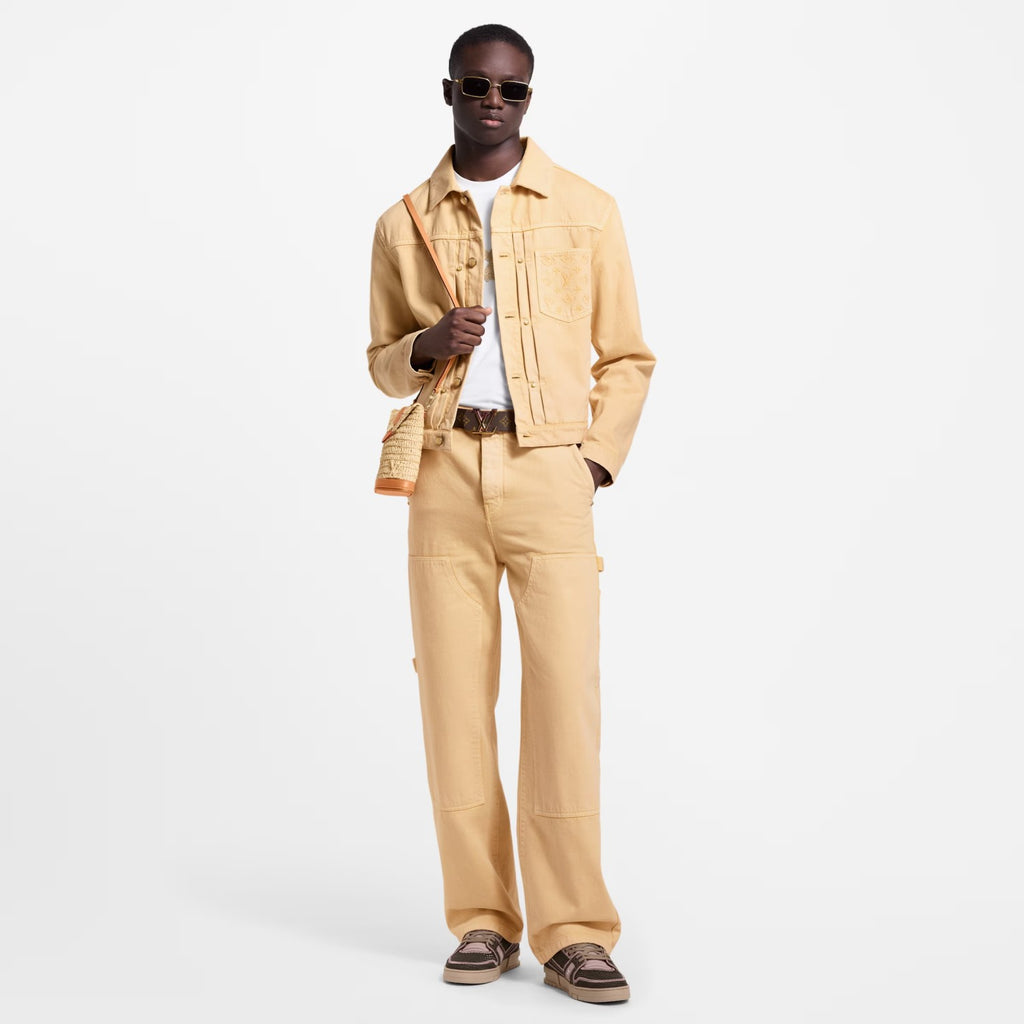 Louis Vuitton TYPE II Men's Spring/Autumn Solid Colour Embroidered Letter Print Pocket Single-Breasted Long-Sleeved Denim Jacket and Casual Denim Trousers Pants Set Suit #77715