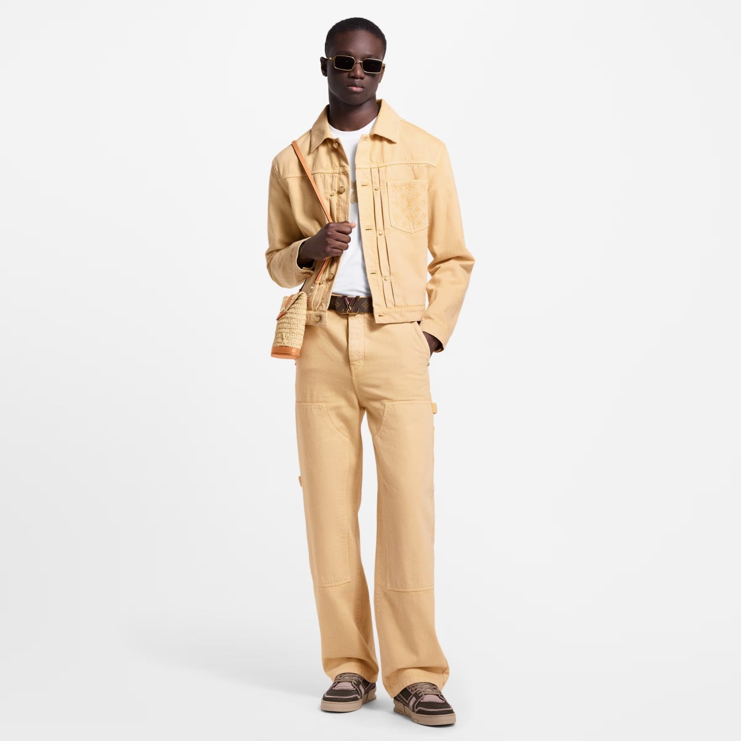 Louis Vuitton TYPE II Men's Spring/Autumn Solid Colour Embroidered Letter Print Pocket Single-Breasted Long-Sleeved Denim Jacket and Casual Denim Trousers Pants Set Suit #77715