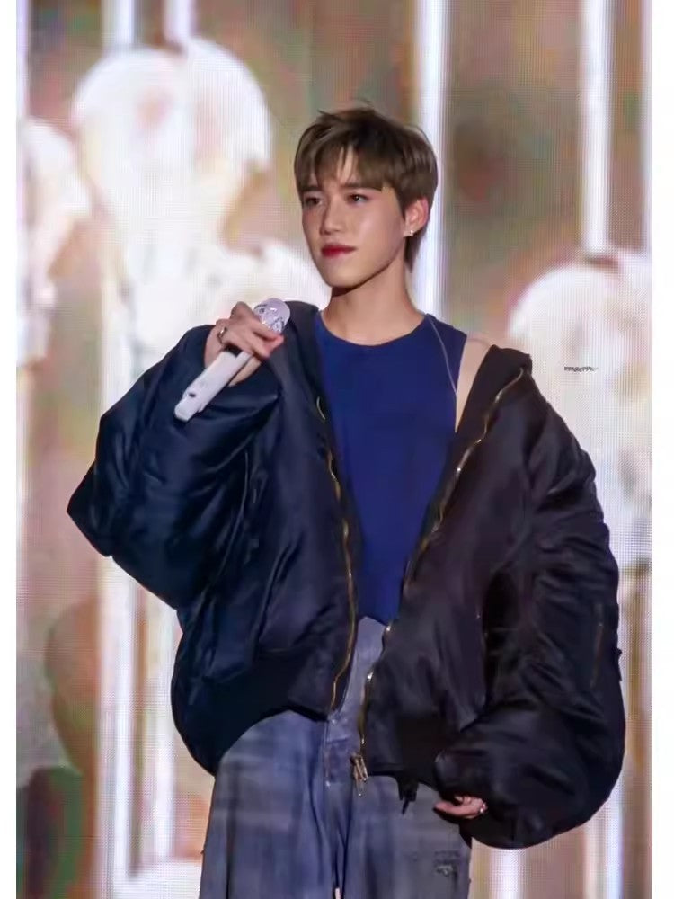 Balenciaga Men's Women's Spring And Autumn Fashion Doing Old Zipper Splicing Hooded Loose Long Sleeve Pilot Jacket Coat Ngvp #8589