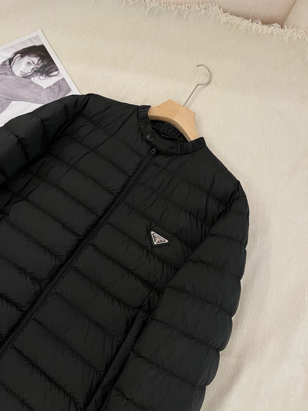 Prada Men's Autumn and Winter Solid Color Triangle Logo Logo Round Collar Zipper Long Sleeve Jacket #74834
