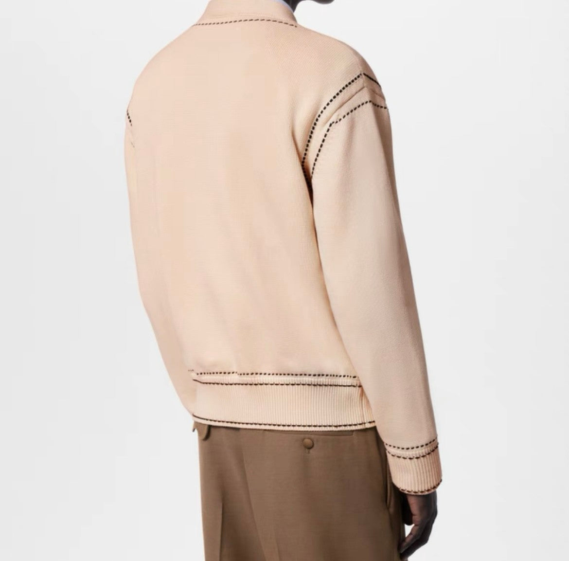 Louis Vuitton Men's Spring & Autumn Cream Logo Letter Applique Single Breasted V-Neck Long Sleeve Knit Shirt #72477