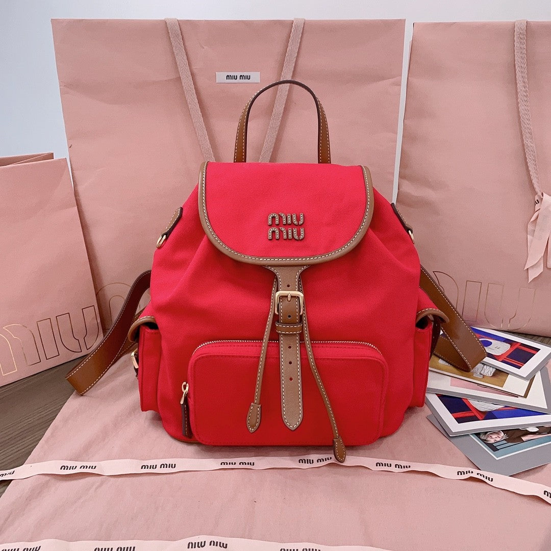 MiuMiu Women's Solid Color Canvas Patchwork Cowhide Shoulder Bag Backpacks Bags #75843