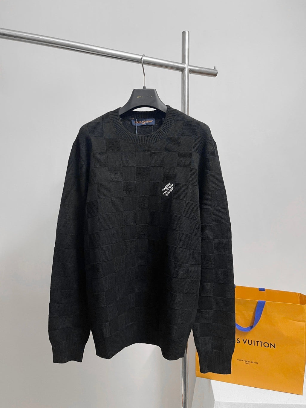 Louis Vuitton Embellished Wool Damier Pullover #333428