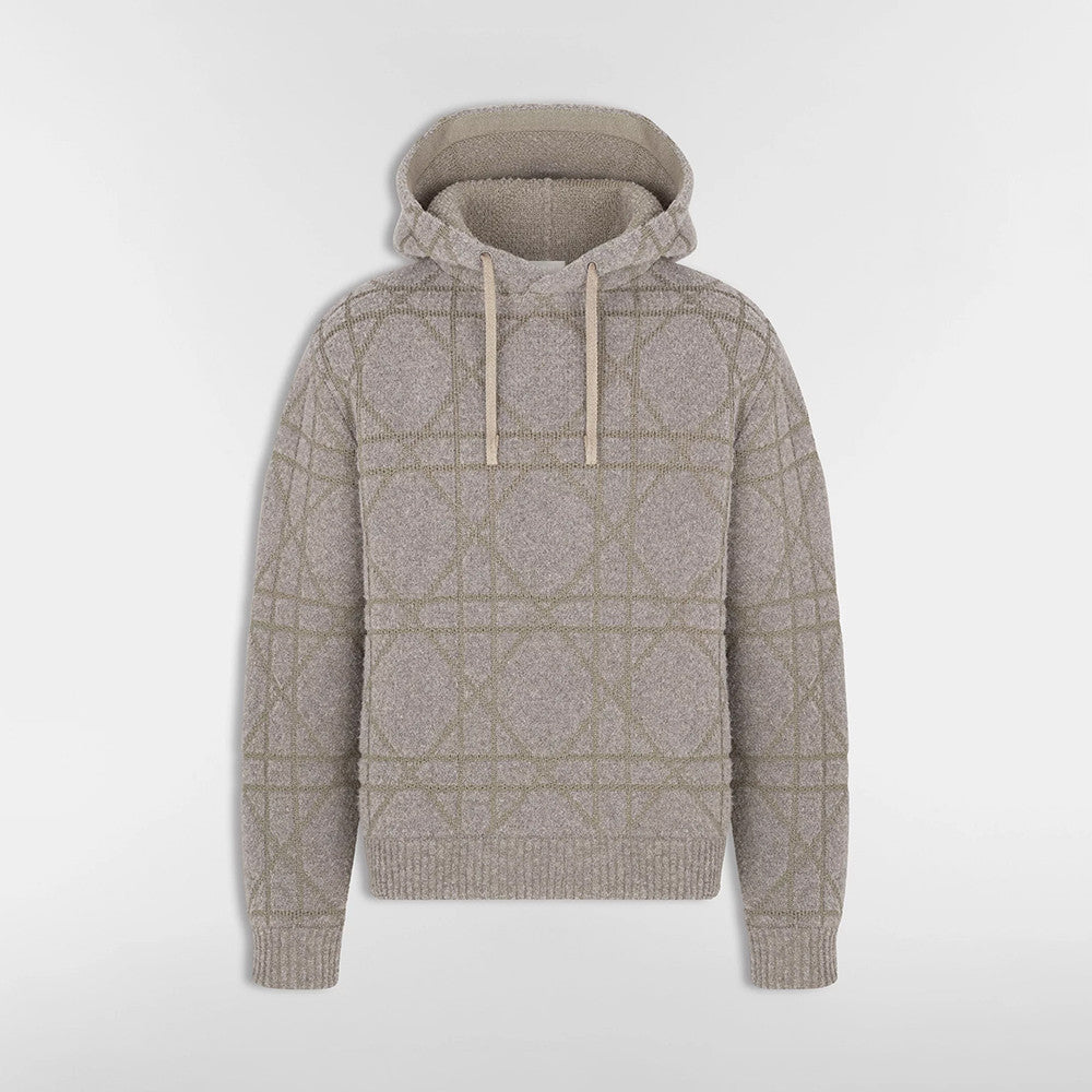 DIOR Cannage Hooded Sweatshirt Beige Cotton and Wool Blend Knit#336735