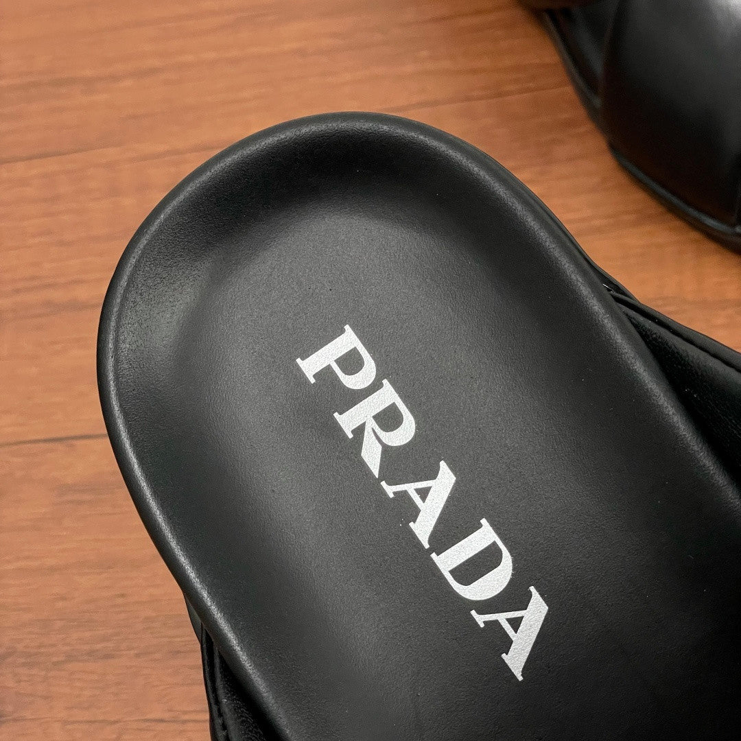 Prada Leather Cross Slides #383748