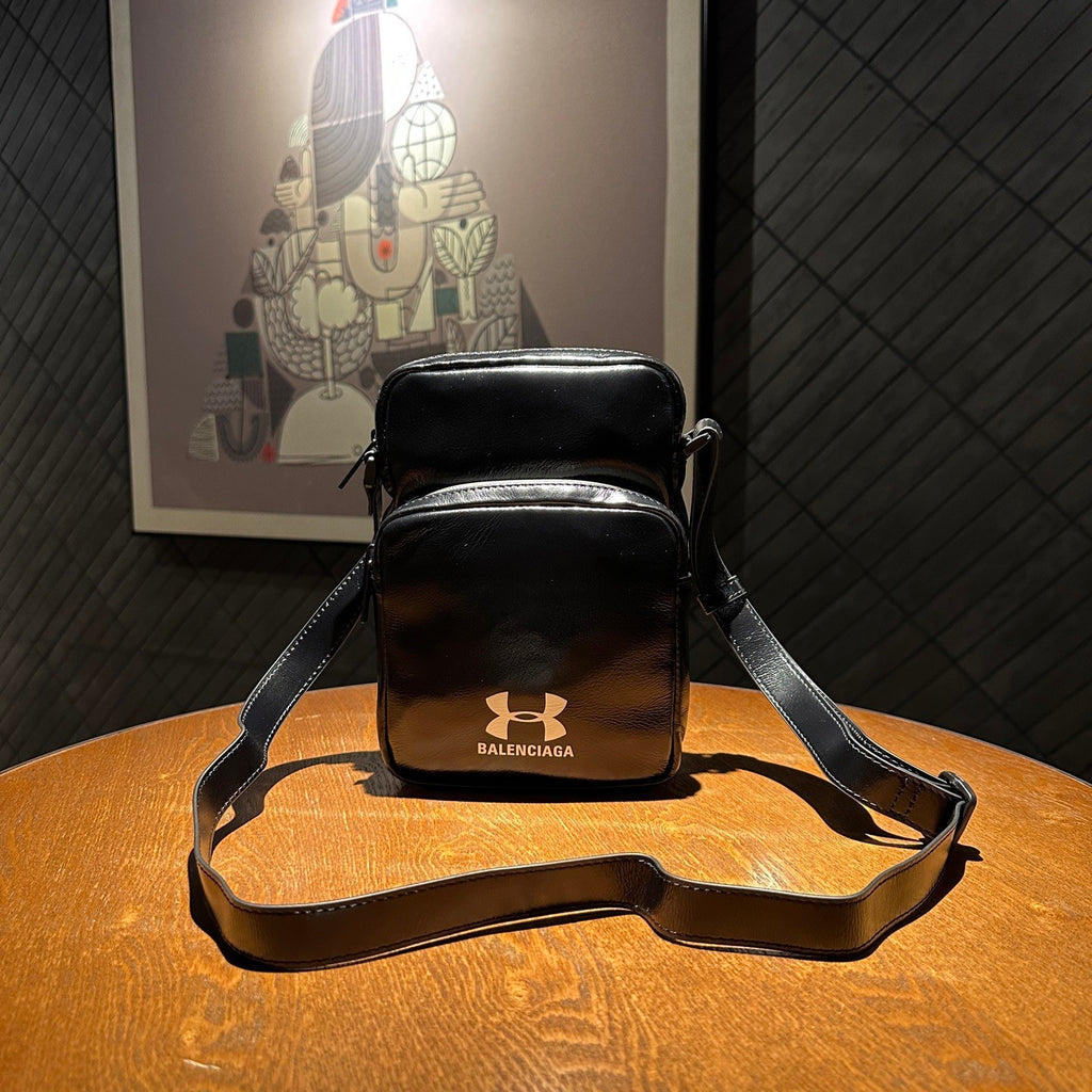 Balenciaga Under Armour Men's Black Smooth Sheep Leather Shoulder Crossbody Bag Bags #75671