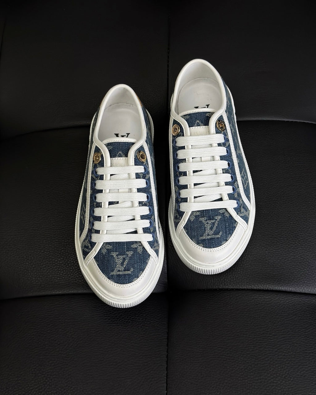 Louis Vuitton LV Lagoon Men's And Women's Solid Color Letter Print Lace-up Low-top Denim Sneakers Shoes #76513
