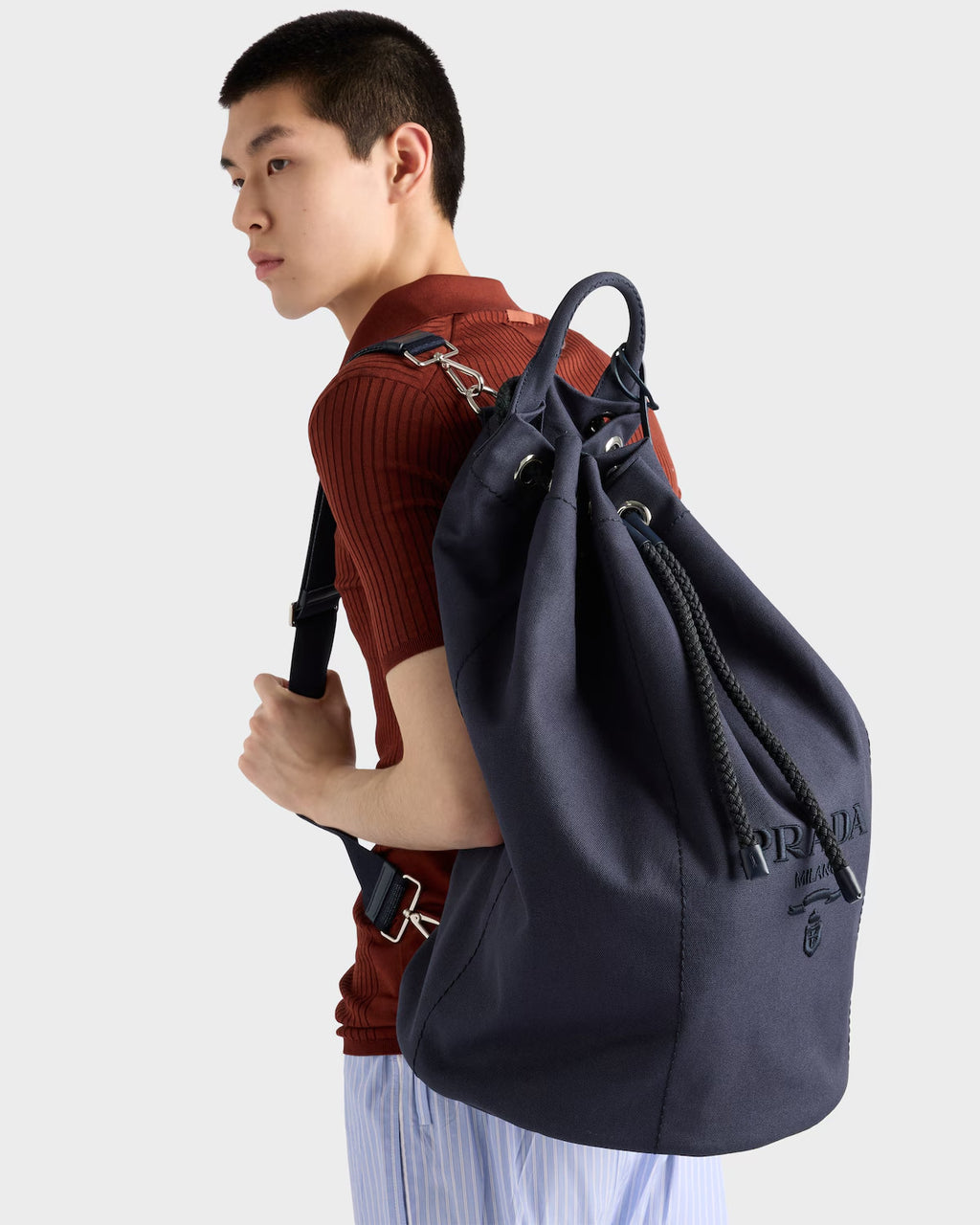 Prada Linen-blend Canvas Drawstring Travel Bag For Men Autumn/winter Fashion Trend Large Capacity Stylish Backpack Bags  2VY011_2CYA_F0216_V_OOO #81994A