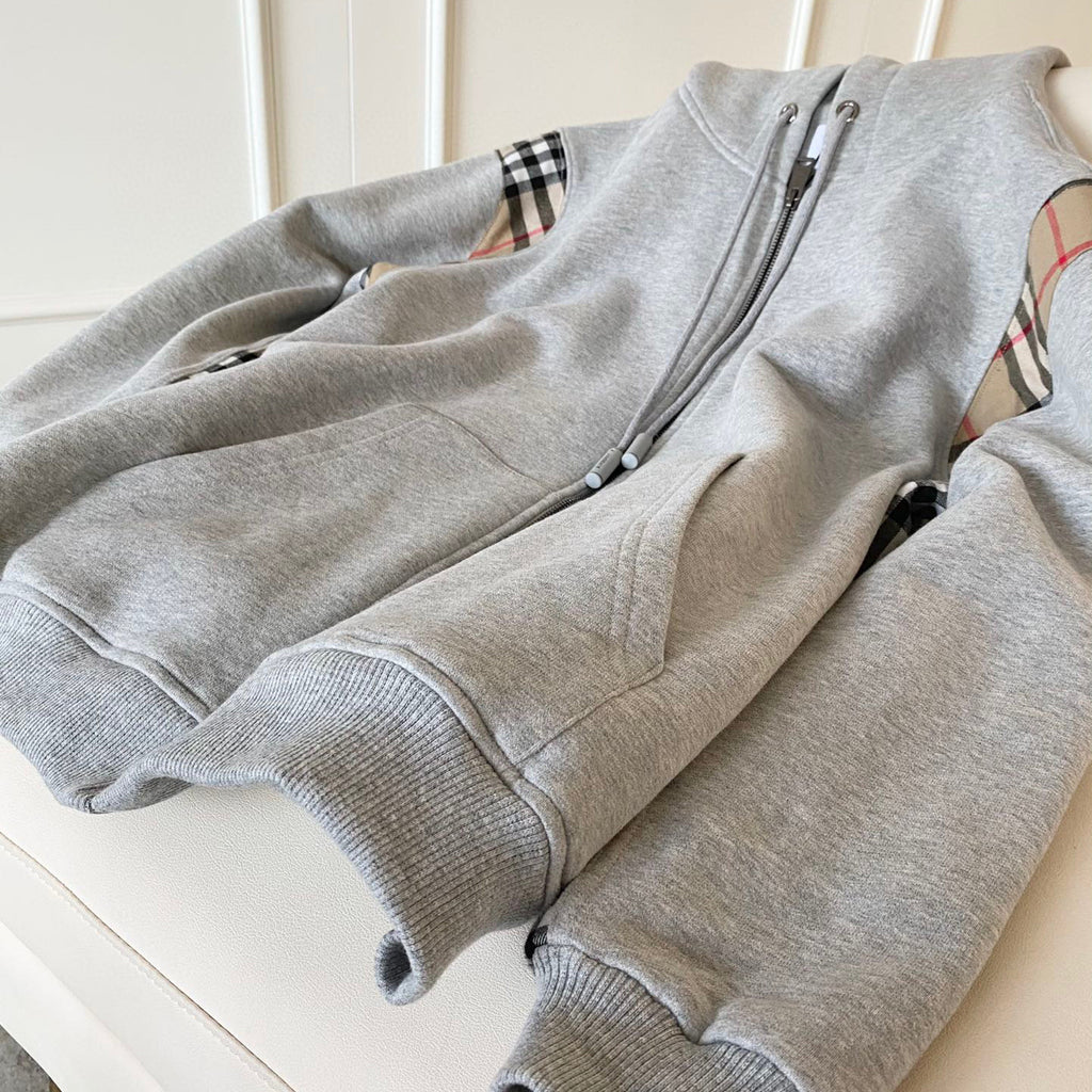 Burberry Zip Sport Hooded Sweatshirt Grey #96111