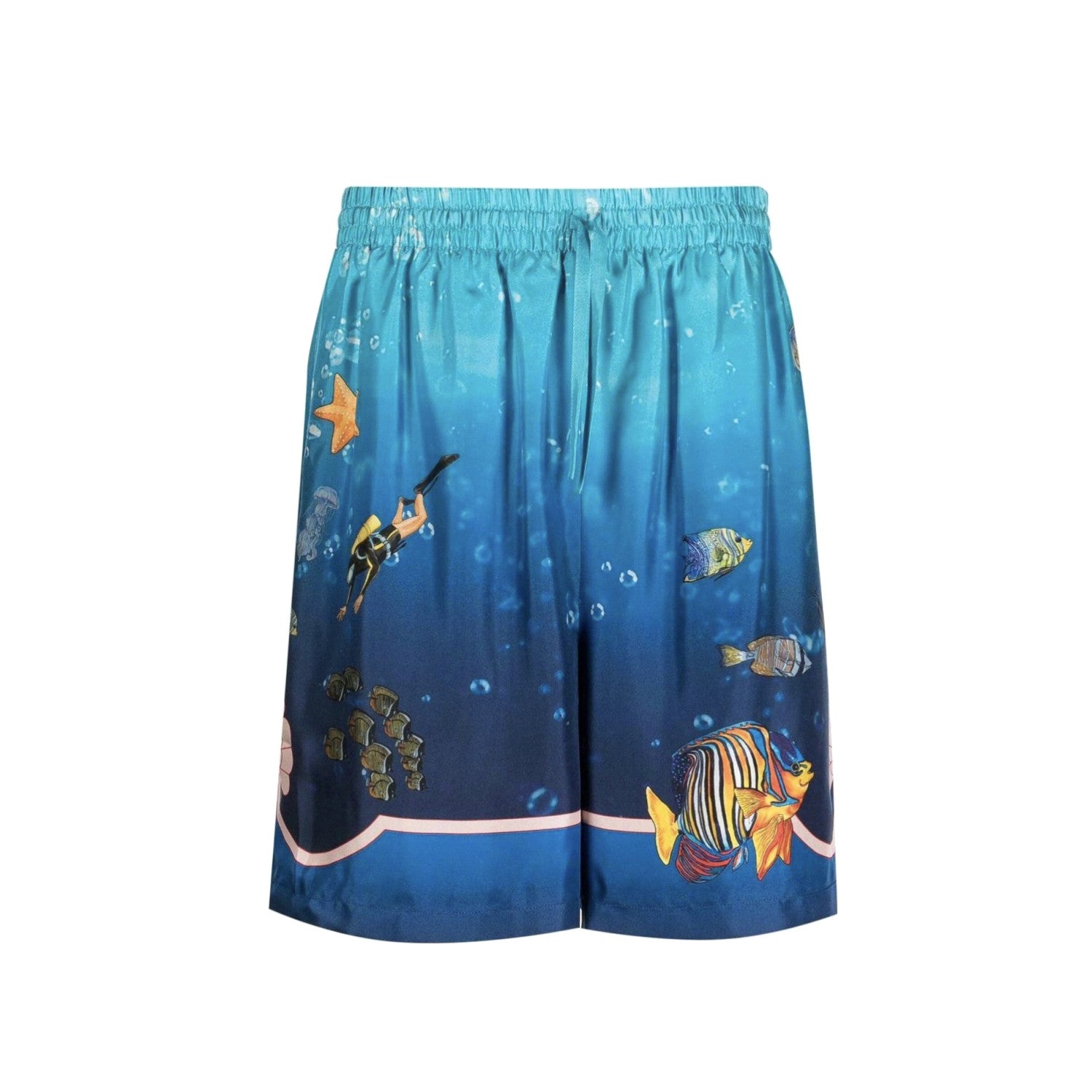 Casablanca Men's Summer Underwater World Pattern Printed Single Breasted Short Sleeve Shirt Casual Lace Up Shorts Set Suit #77126
