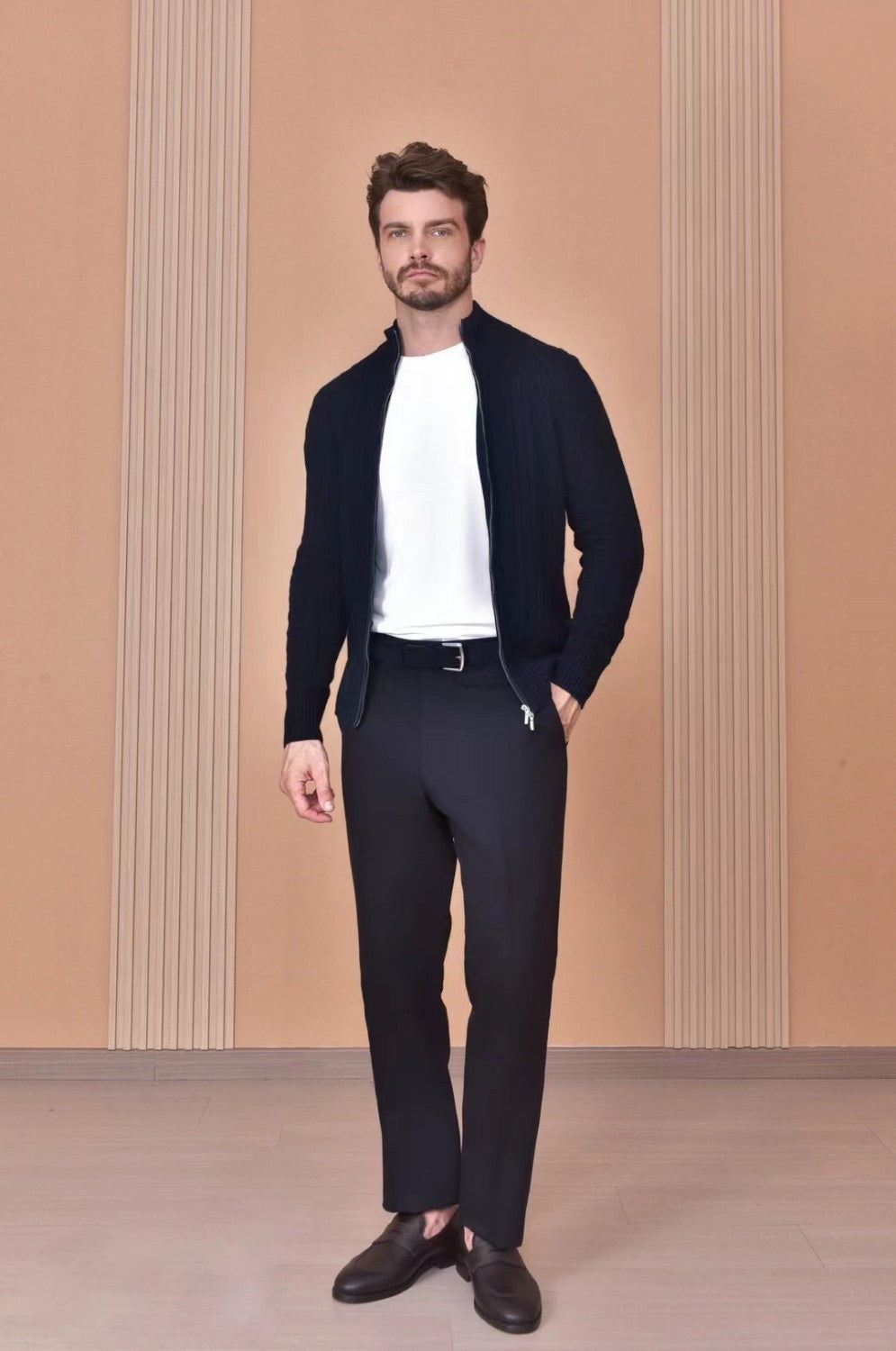 Loro Piana Men's Autumn And Winter Solid Color Zipper Half High Neck Knit Sweater Long Sleeve Jacket Ngvp #9392