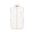 Brunello Cucinelli Men's Logo Embroidered High Neck Zipper Solid Color Fitted Straight Sleeveless Down Vest Ngvp #9665