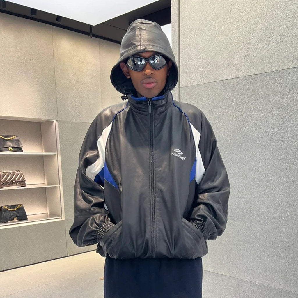 Balenciaga Leather Hooded Zip Jacket #96691