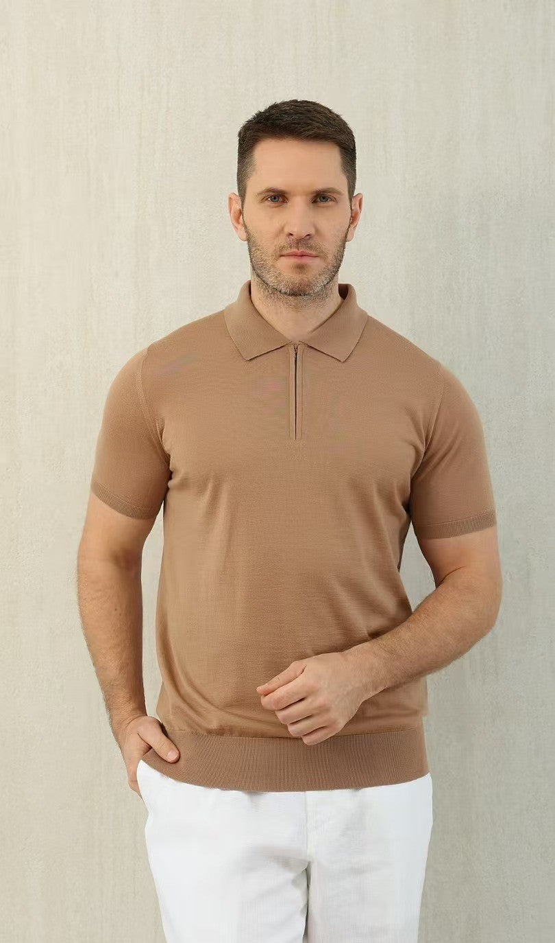 Loro Piana Men's Summer Solid Color Half Zip Straight Short Sleeve Polo Shirt Ngvp #1555