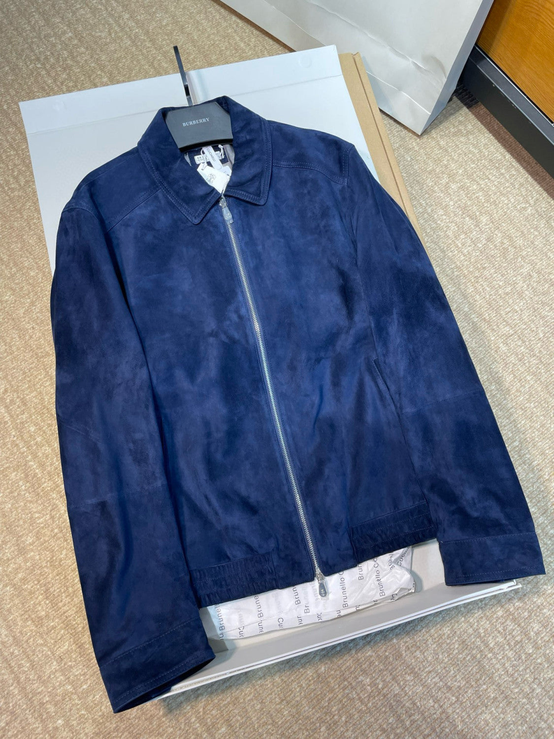 Brunello Cucinelli Men's Spring/Autumn Fashion Classic Solid Color Lapel Zipper Long Sleeve Suede Pilot Jacket #78284
