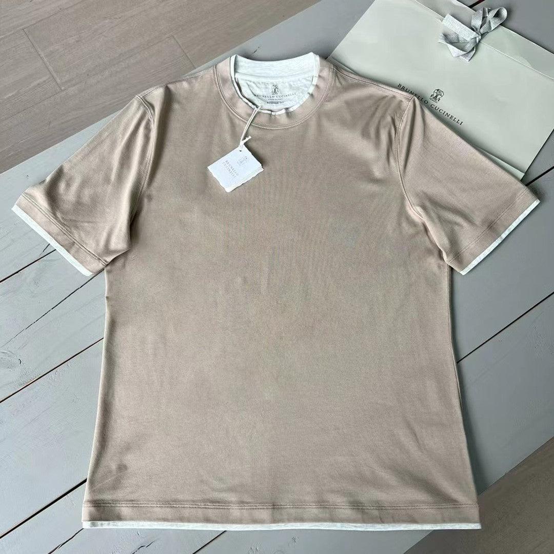 Brunello Cucinelli Men's Spring And Summer Fashion Trend Color Blocking Classic Short-sleeved Comfortable Positive Shoulder Round Neck T-shirt Tops #99379