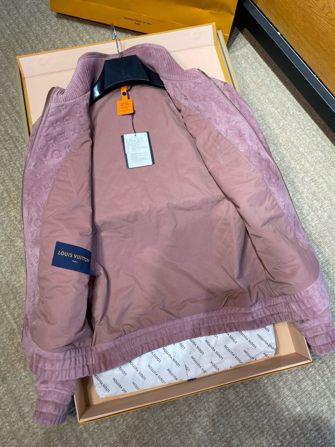 Louis Vuitton Men's Autumn/Winter Solid Color MONOGRAM Embossed Suede Leather Zipper Long Sleeve Sport Jacket #76177