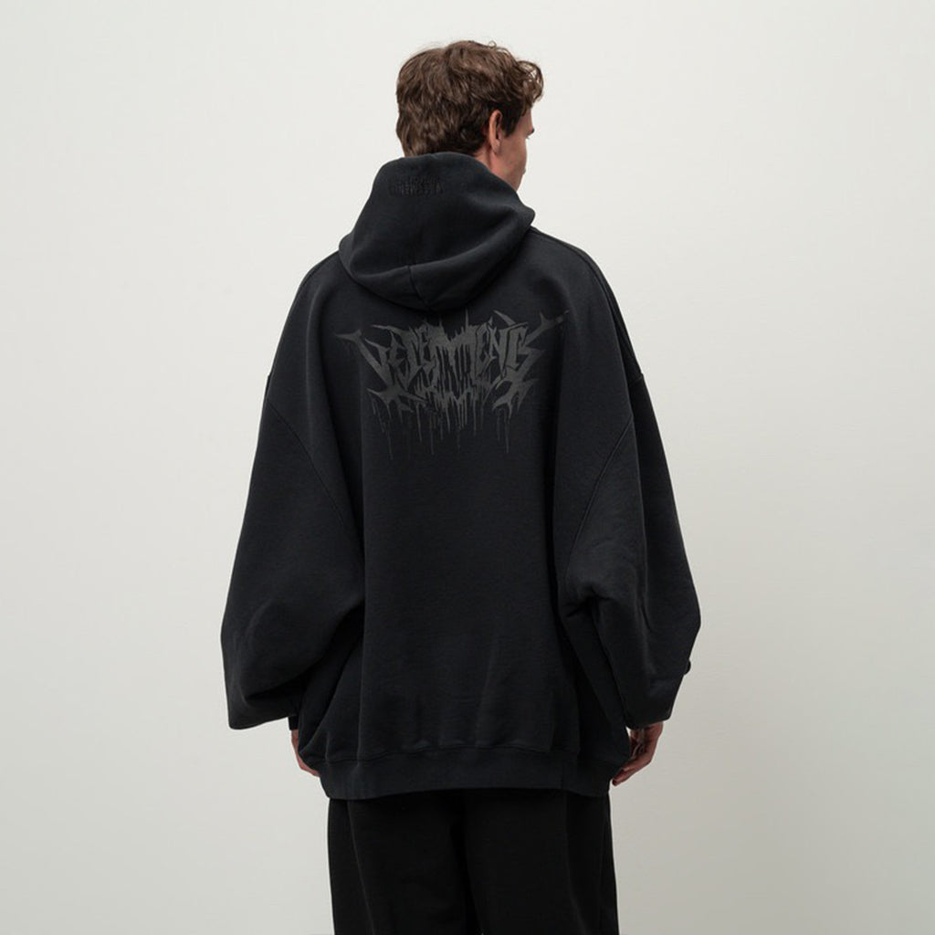 Vetements Men's High Street Skull Print Punk Hip Hop Black Sweatshirt Spring Autumn Fashion Casual Hooded Drawstring Sweatshirt Top Ngvp #9862