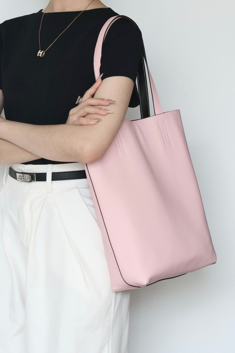 Hermes Women's Double Sensneo Calfskin Shoulder Bag Fashionable Color-Blocked Open Bag Double-Sided Tote Bag With Makeup Bag Bags Ngvp H086707CAAL #2277