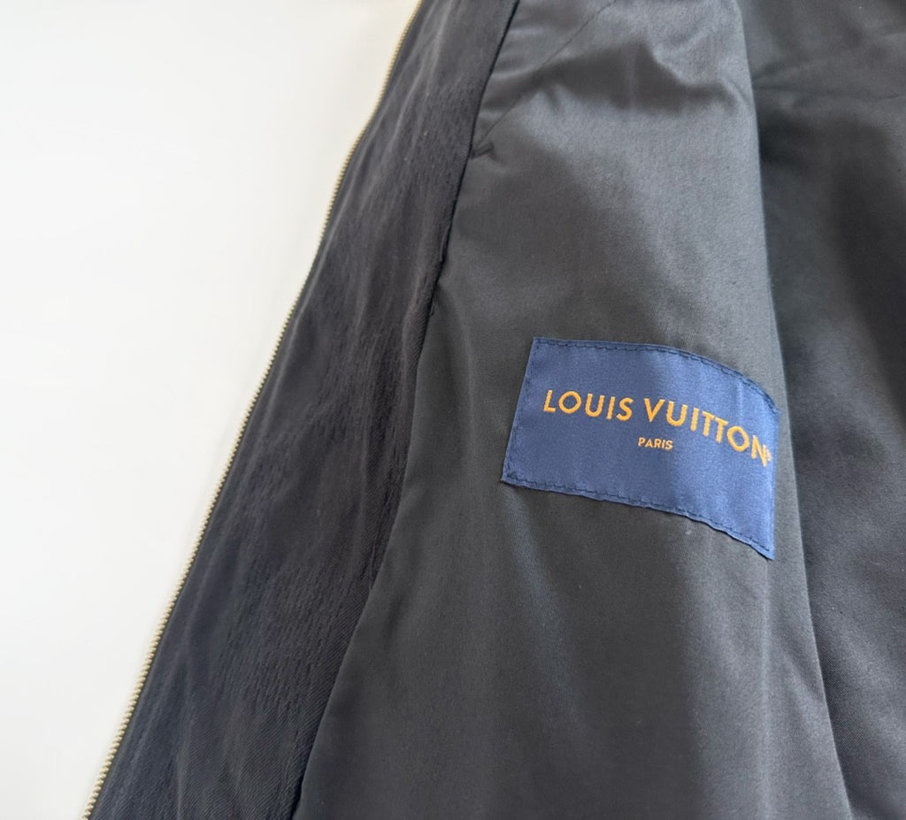 Louis Vuitton Men's Spring And Fall Black Embossed Pattern Stitching Zipper Long Sleeved Denim Jacket Plaid Casual Jeans Pants Suit Set #74288
