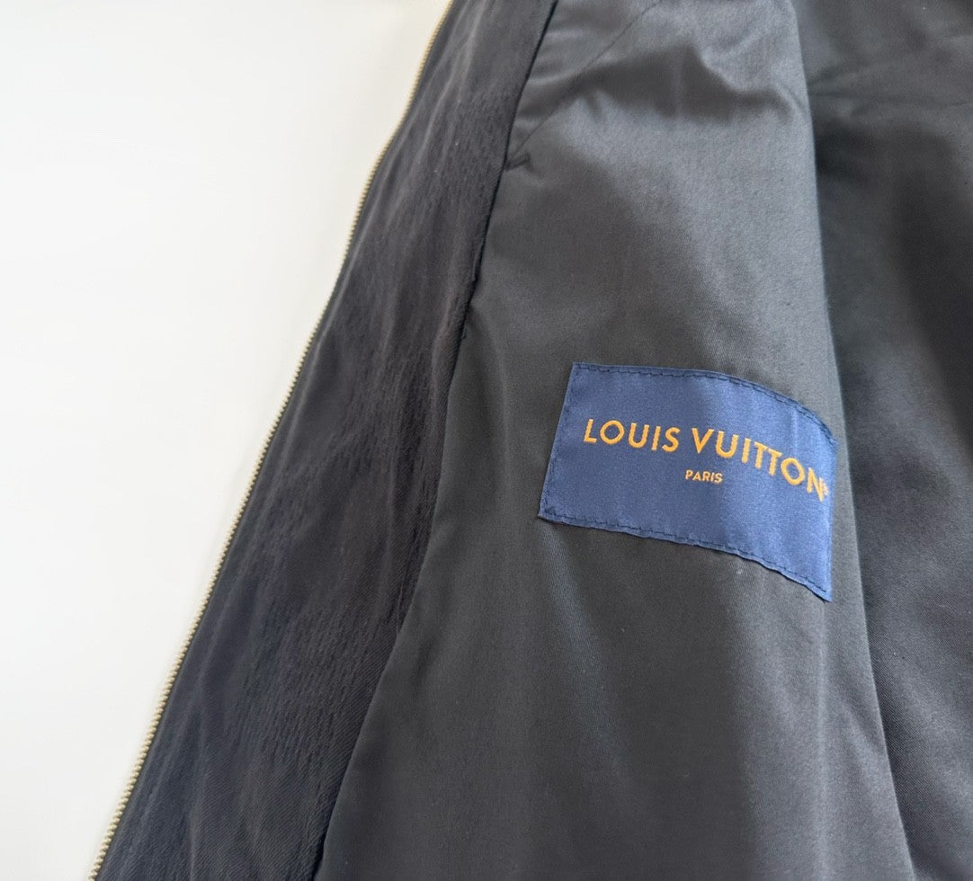 Louis Vuitton Men's Spring And Fall Black Embossed Pattern Stitching Zipper Long Sleeved Denim Jacket Plaid Casual Jeans Pants Suit Set #74288